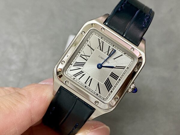 Cartier 27.5mm Santos Watch with Sliver Roman Numeral Dial - Image 4