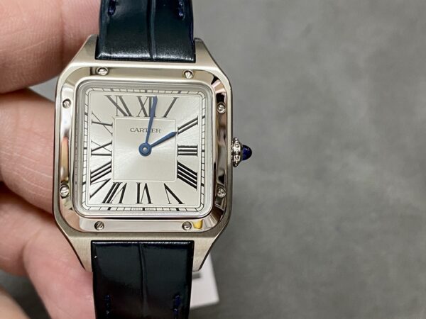 Cartier 27.5mm Santos Watch with Sliver Roman Numeral Dial - Image 3