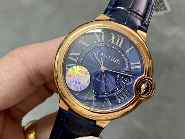 WGBB0036 Cartier 42mm Ballon Bleu Automatic Watch with Roman Numeral Blue Dial and Smooth Bezel - Image 4
