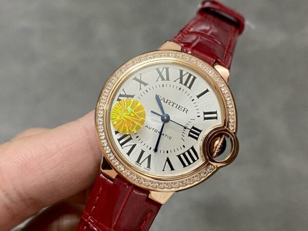 WJBB0033 Cartier 33mm Ballon Bleu Automatic Watch with Roman Numeral Dial and Smooth Bezel - Image 2