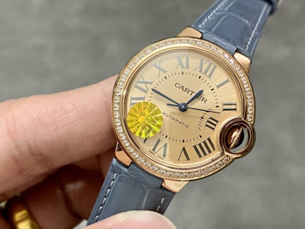 WJBB0076 Cartier 33mm Ballon Bleu Automatic Watch with Roman Numeral Dial and Smooth Bezel - Image 4